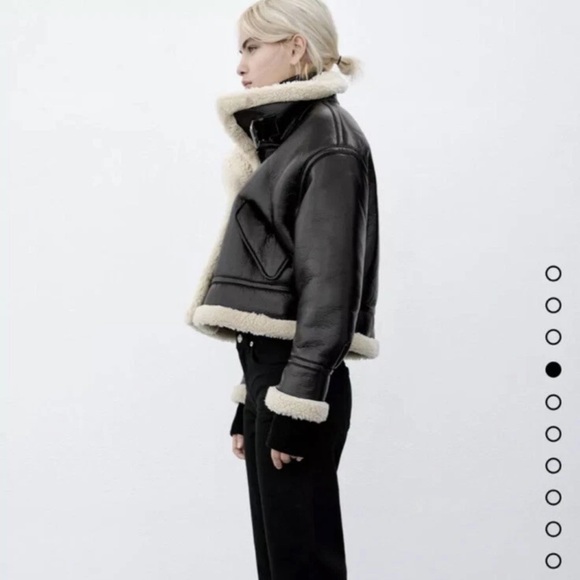 ZARA faux leather fleece collar jacket / leather Fleece Moto CEO Jacket SMALL - Picture 8 of 8